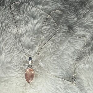 Sterling Pink Orange Faceted Rutilated Quartz Tear Mini Pendant Necklace 16 inch